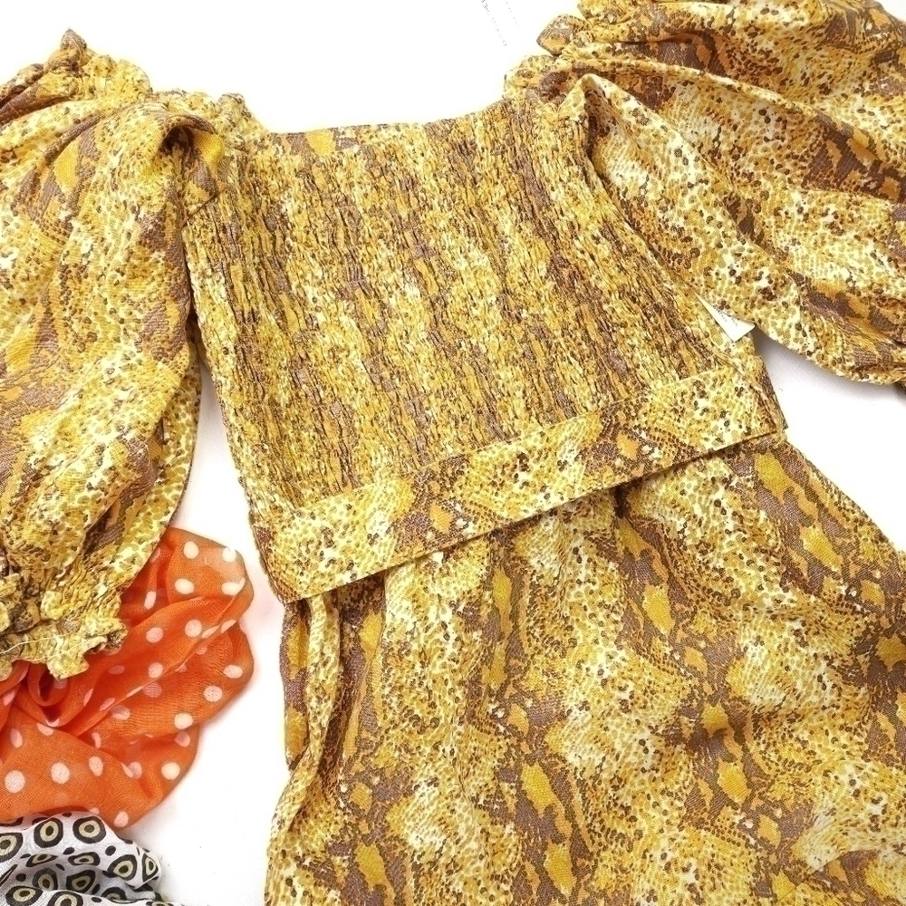 New Anthropologie Faithful the Brand Yellow Brown Boho Maxi Dress Sz 8 - Picture 3 of 13